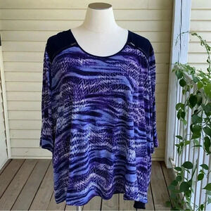 Catherines Popover Blouse Plus Size 0X 14W 16W Jersey Knit & Chiffon Purple Top